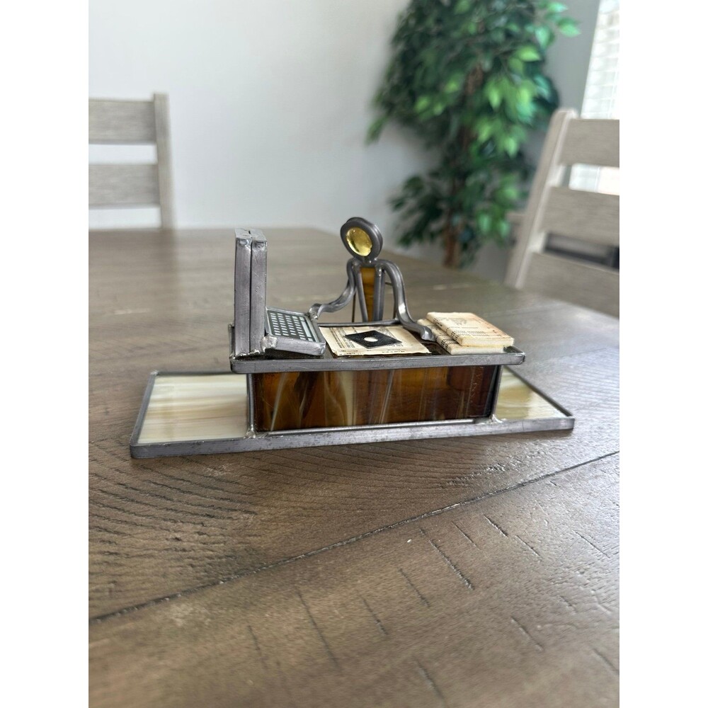 Vintage Stained Glass Computer Desk Sculpture Carl Goeller Style Office Art